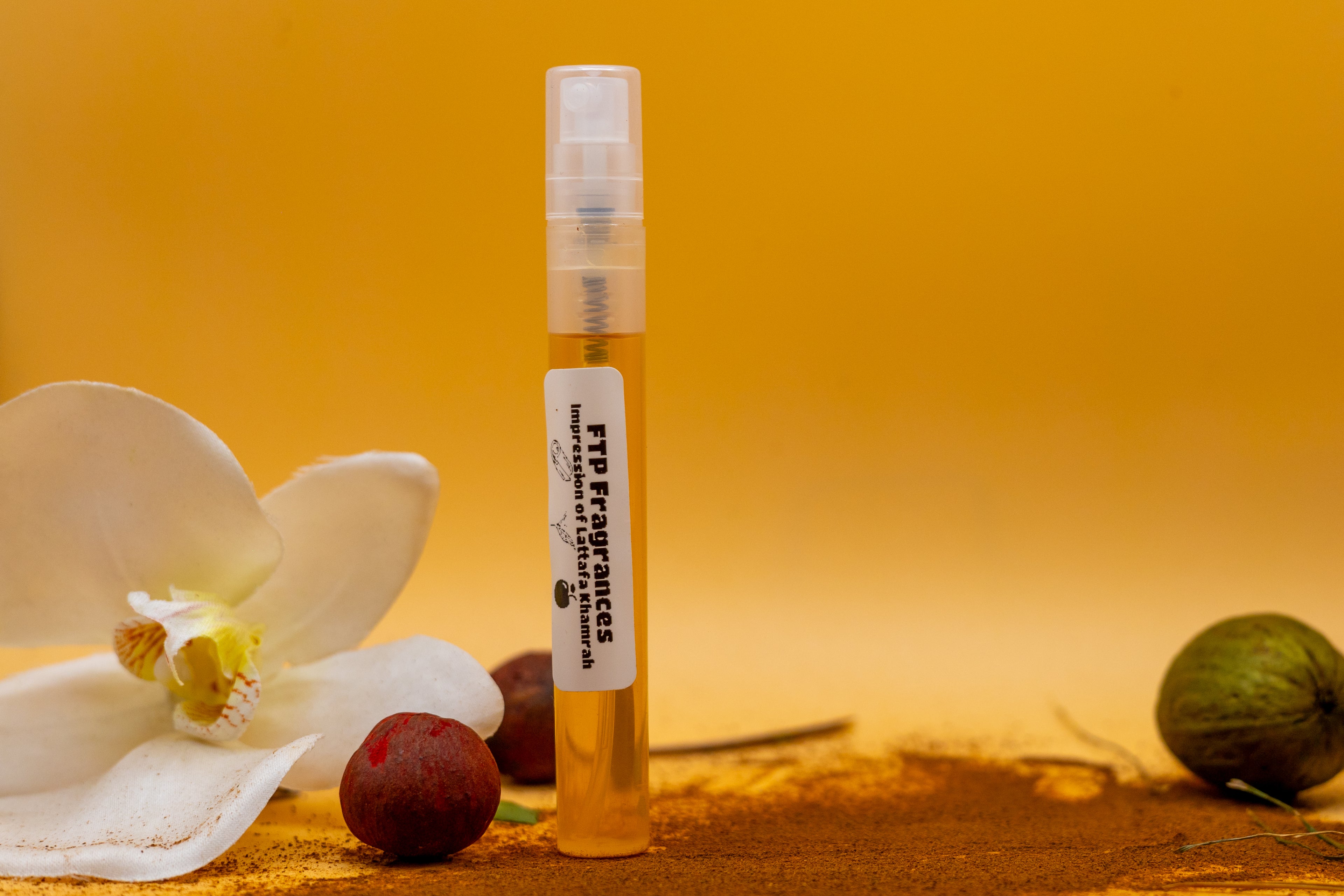 FTP Amber Reserve 5ml fragrance decant sample hand-decanted from Lattafa Khamrah sweet oud vanilla amber oriental fragrance
