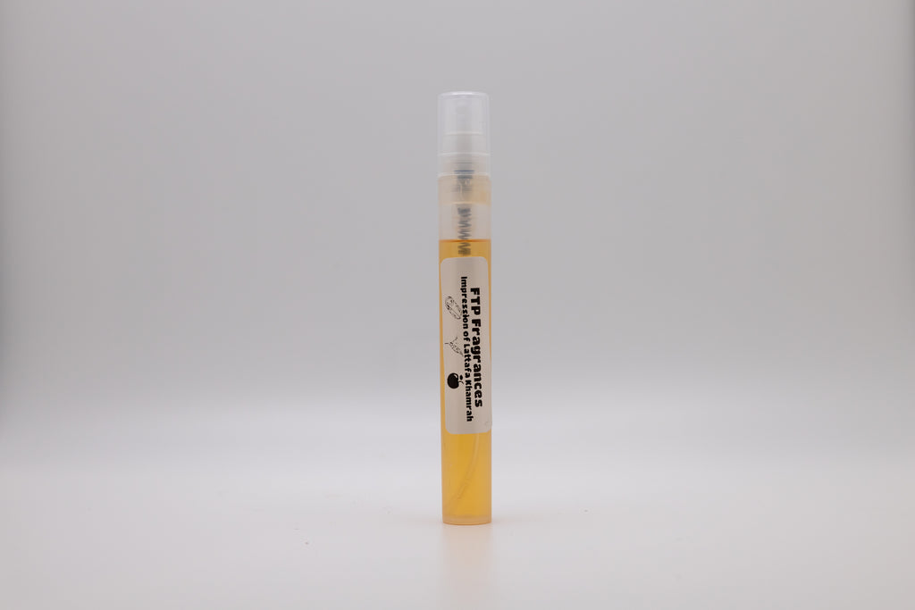 FTP Amber Reserve 5ml fragrance decant sample hand-decanted from Lattafa Khamrah sweet oud vanilla amber oriental fragrance