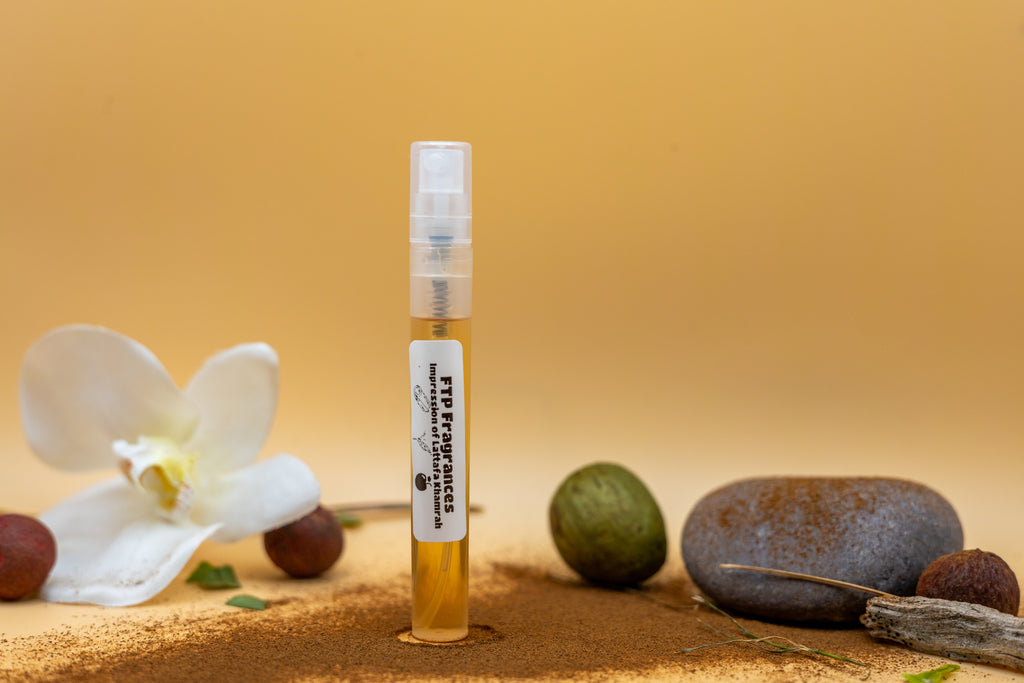 FTP Amber Reserve 5ml fragrance decant sample hand-decanted from Lattafa Khamrah sweet oud vanilla amber oriental fragrance