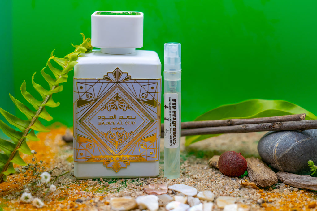 FTP Golden Mirage 5ml fragrance decant sample hand-decanted from Lattafa Oud Honor and Glory rich oud amber oriental luxury