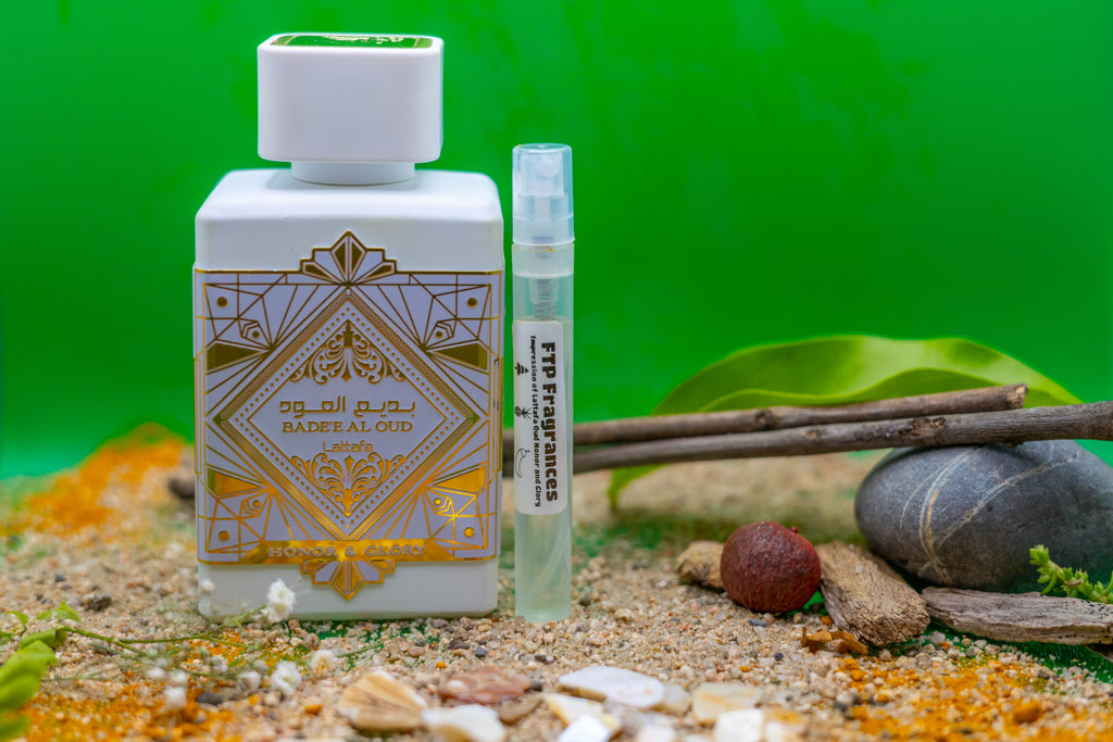 FTP Golden Mirage 5ml fragrance decant sample hand-decanted from Lattafa Oud Honor and Glory rich oud amber oriental luxury
