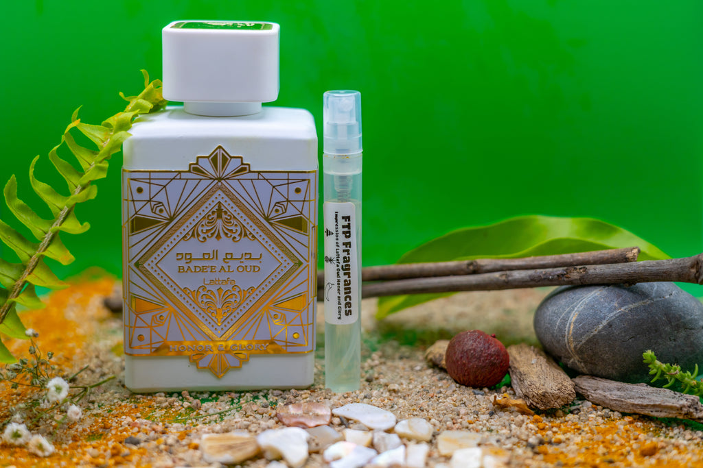 FTP Golden Mirage 5ml fragrance decant sample hand-decanted from Lattafa Oud Honor and Glory rich oud amber oriental luxury
