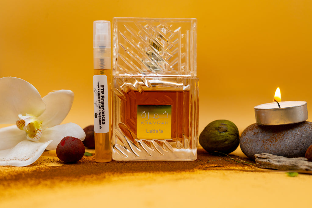 FTP Amber Reserve 5ml fragrance decant sample hand-decanted from Lattafa Khamrah sweet oud vanilla amber oriental fragrance